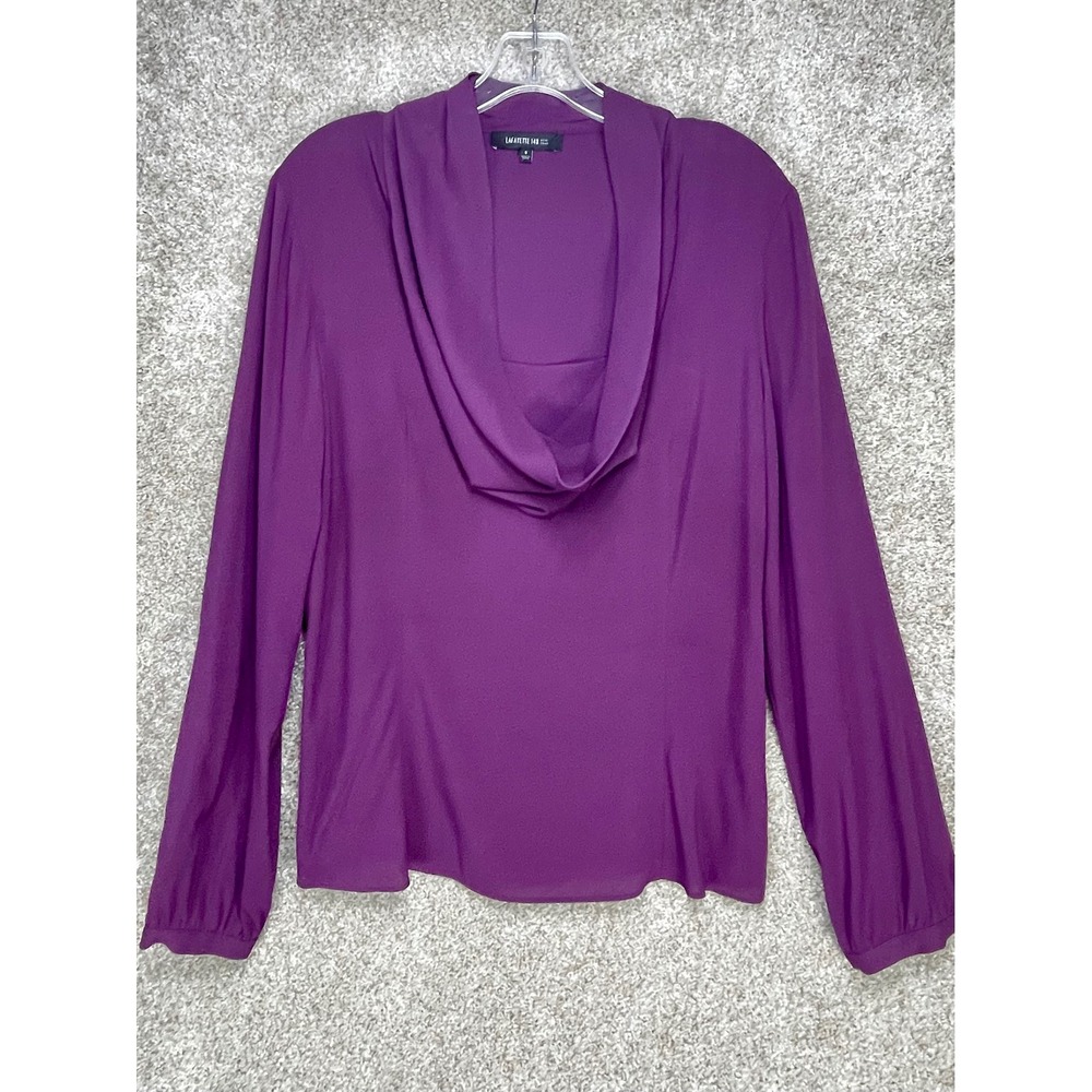 Lafayette 148 Cowl Neck Silk Blouse Womens 8 Purple Long Sleeve Stretch Office